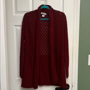 Cotton Emporium Burgundy Open-Front Knit Cardigan